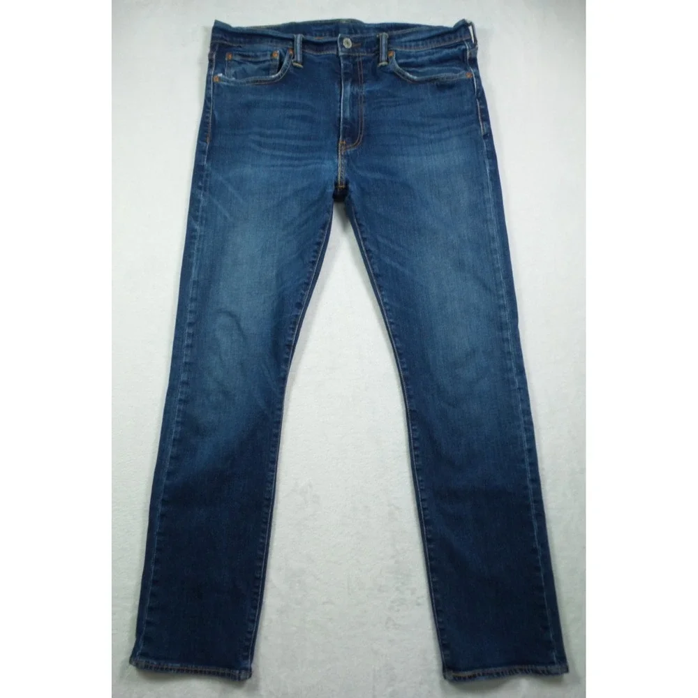 Levis 513 Mens Jeans 34 x 32 Blue Denim Slim Fit Straight Leg Mid Rise Stretch